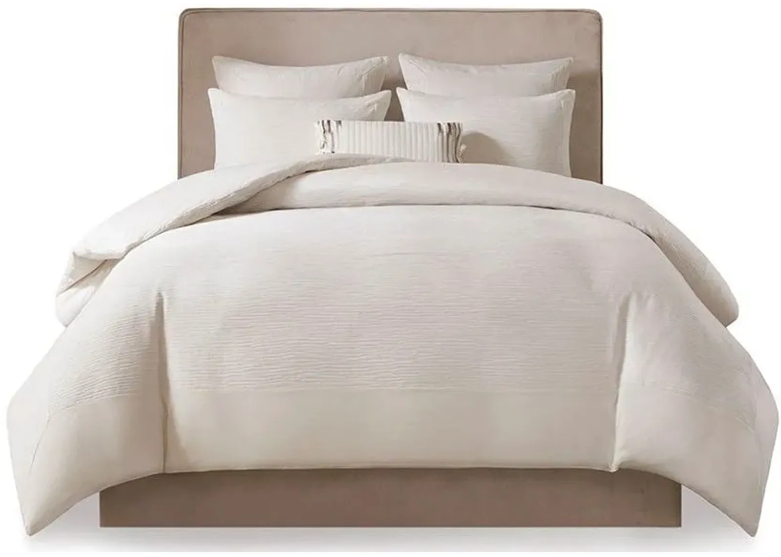 Olliix by N Natori 3 Piece White Full/Queen Hanae Cotton Blend Yarn Dyed Comforter Set