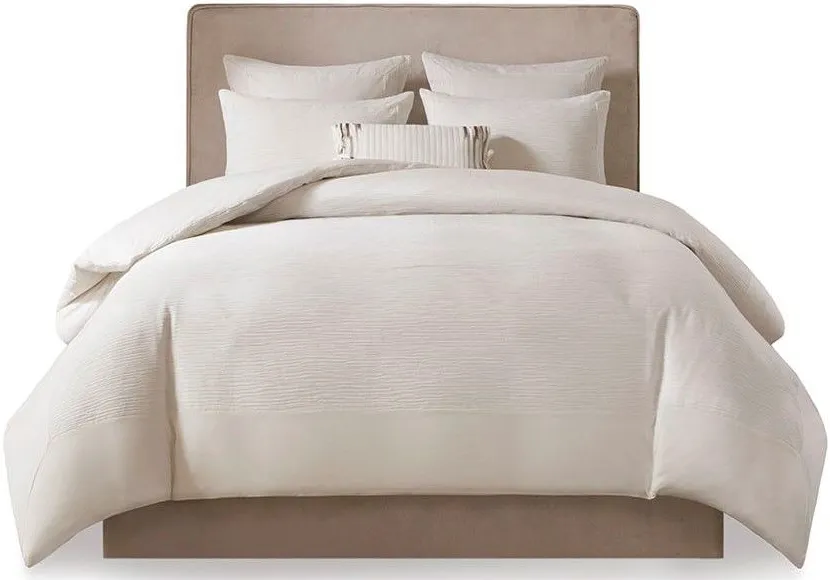 Olliix by N Natori 3 Piece White Full/Queen Hanae Cotton Blend Yarn Dyed Comforter Set
