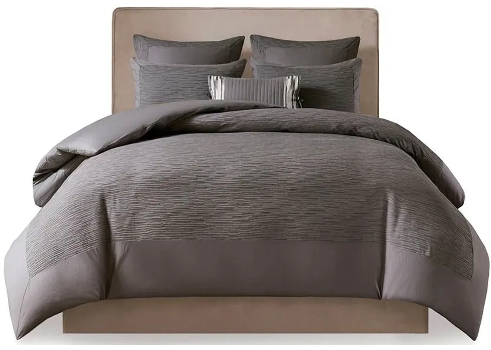 Olliix by N Natori 3 Piece Grey Full/Queen Hanae Cotton Blend Yarn Dyed Comforter Set