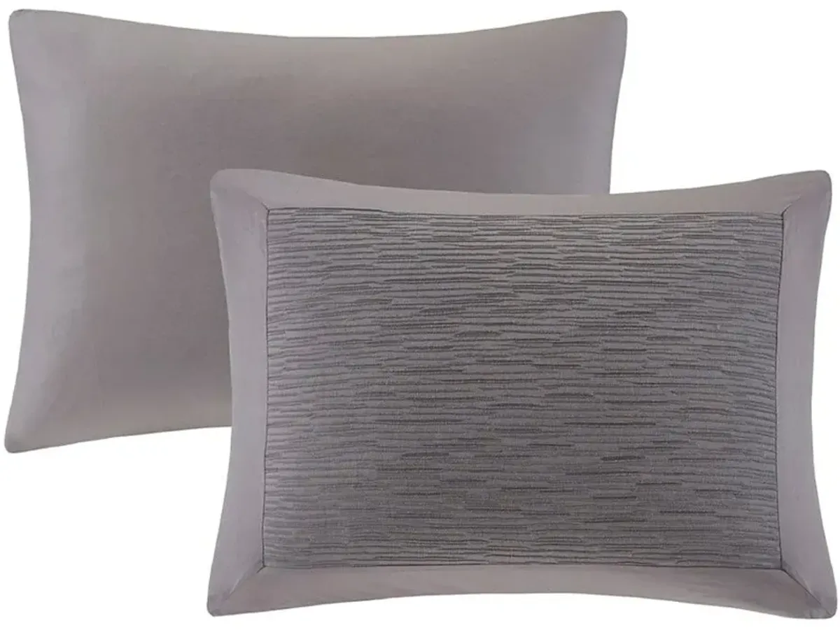 Olliix by N Natori 3 Piece Grey King Hanae Cotton Blend Yarn Dyed Comforter Set