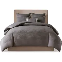 Olliix by N Natori 3 Piece Grey King Hanae Cotton Blend Yarn Dyed Comforter Set