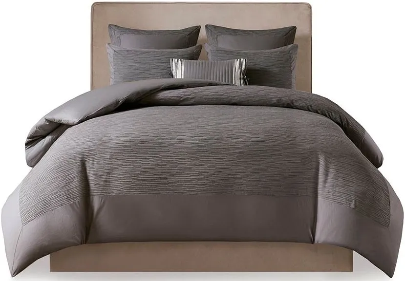 Olliix by N Natori 3 Piece Grey King Hanae Cotton Blend Yarn Dyed Comforter Set