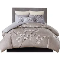 Olliix by N Natori Lilac Full/Queen Sakura Blossom 3 Piece Cotton Sateen Printed Comforter Set