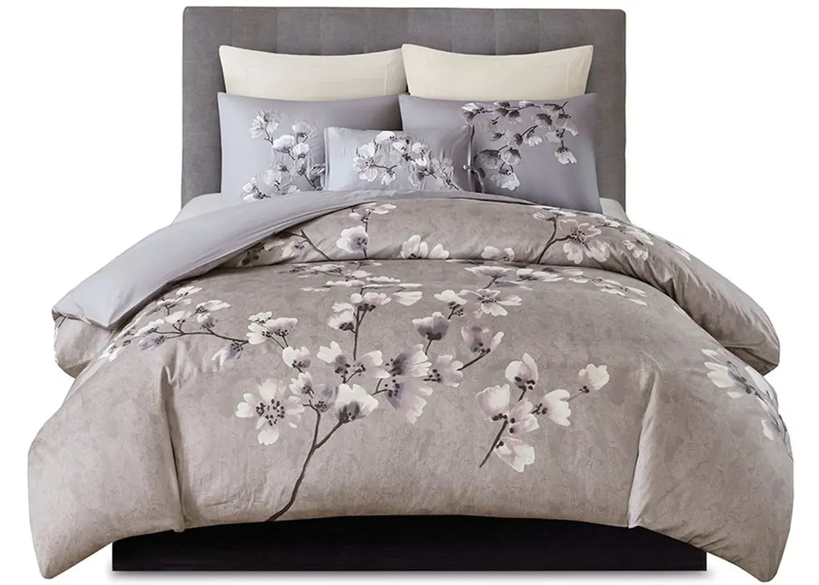 Olliix by N Natori Lilac Full/Queen Sakura Blossom 3 Piece Cotton Sateen Printed Comforter Set