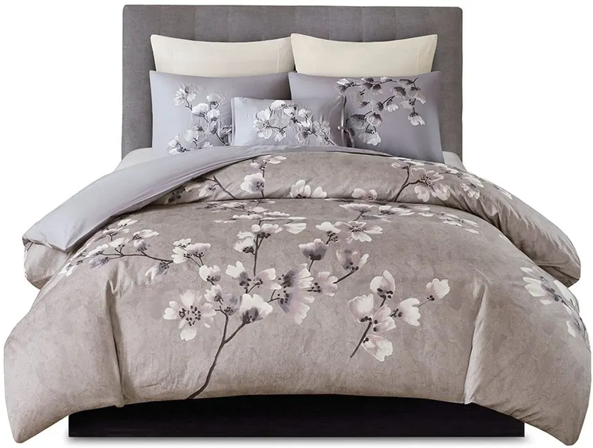 Olliix by N Natori Lilac Full/Queen Sakura Blossom 3 Piece Cotton Sateen Printed Comforter Set