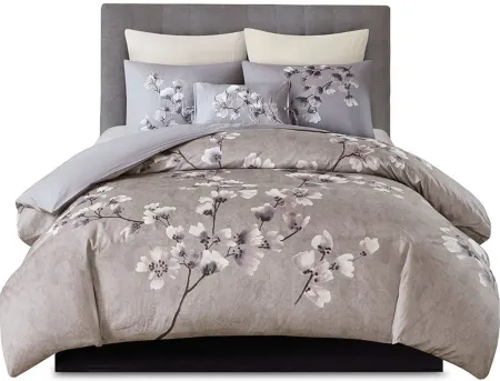 Olliix by N Natori Lilac Full/Queen Sakura Blossom 3 Piece Cotton Sateen Printed Comforter Set