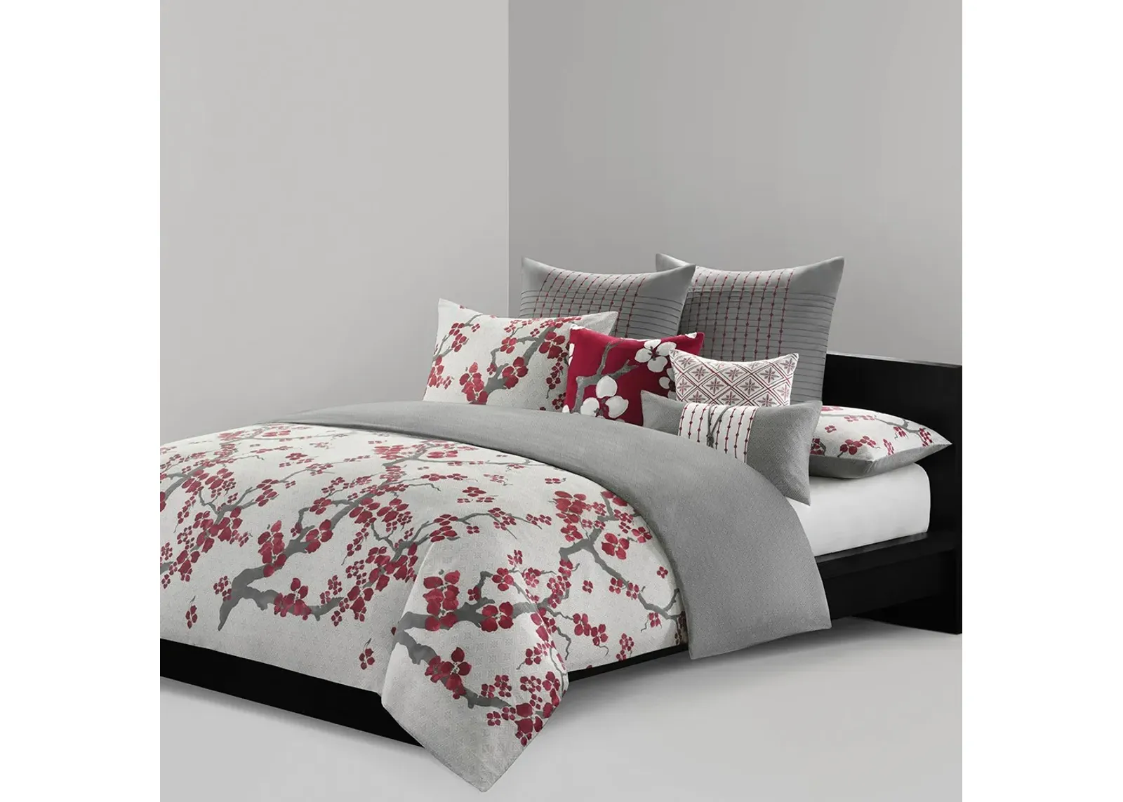 Olliix by N Natori Cherry Blossom Multi Queen Duvet Cover Mini Set