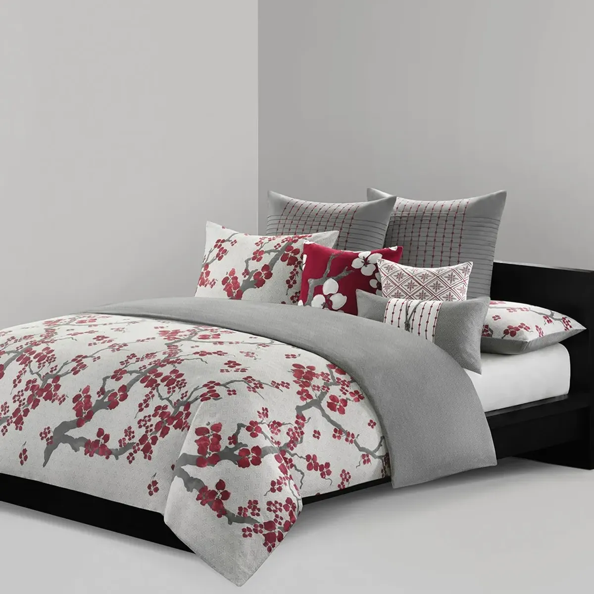 Olliix by N Natori Cherry Blossom Multi Queen Duvet Cover Mini Set