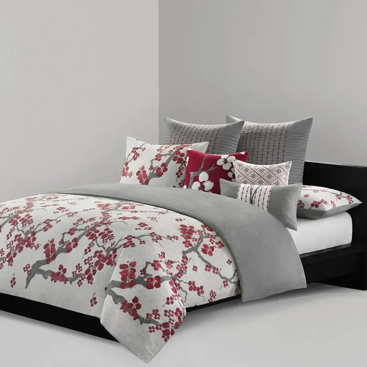 Olliix by N Natori Cherry Blossom Multi King Duvet Cover Mini Set