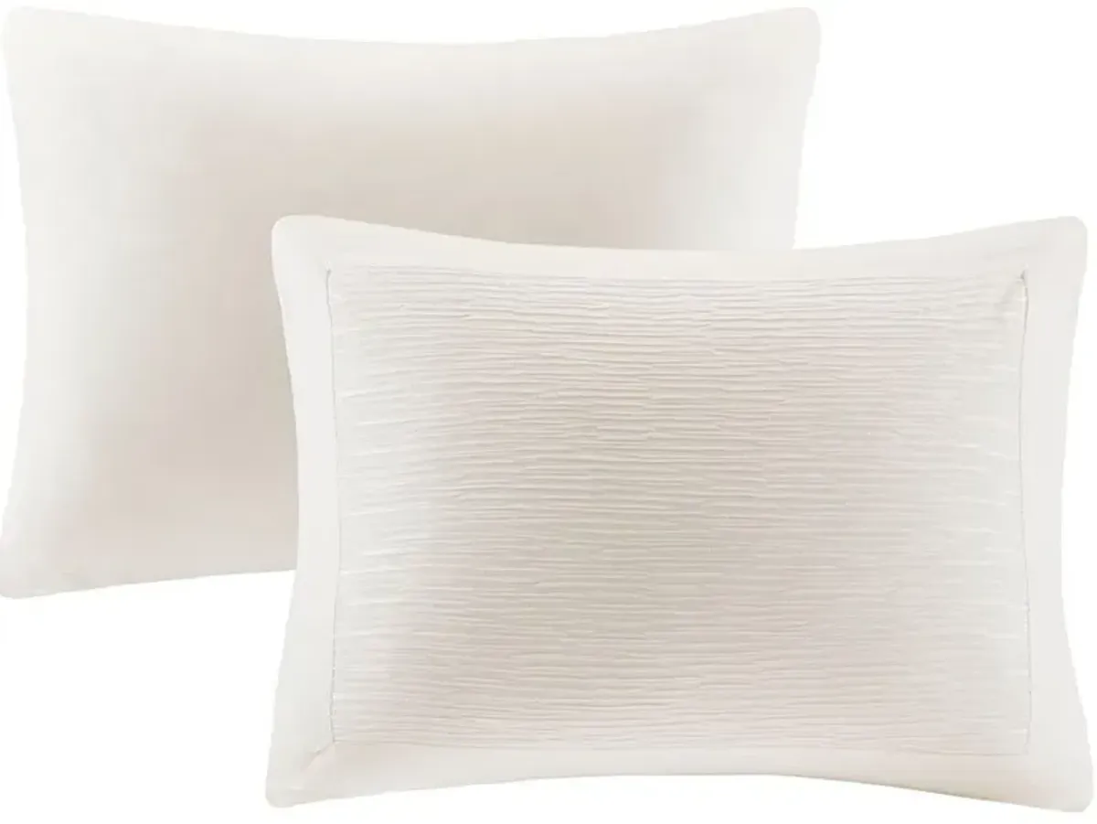 Olliix by N Natori 3 Piece White Full/Queen Hanae Cotton Blend Yarn Dyed Duvet Cover Set