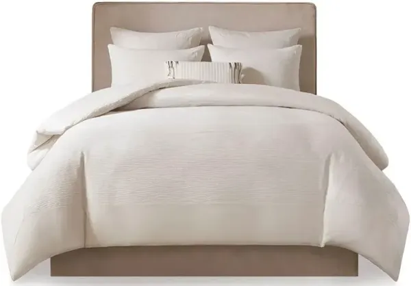 Olliix by N Natori 3 Piece White King Hanae Cotton Blend Yarn Dyed Duvet Cover Set