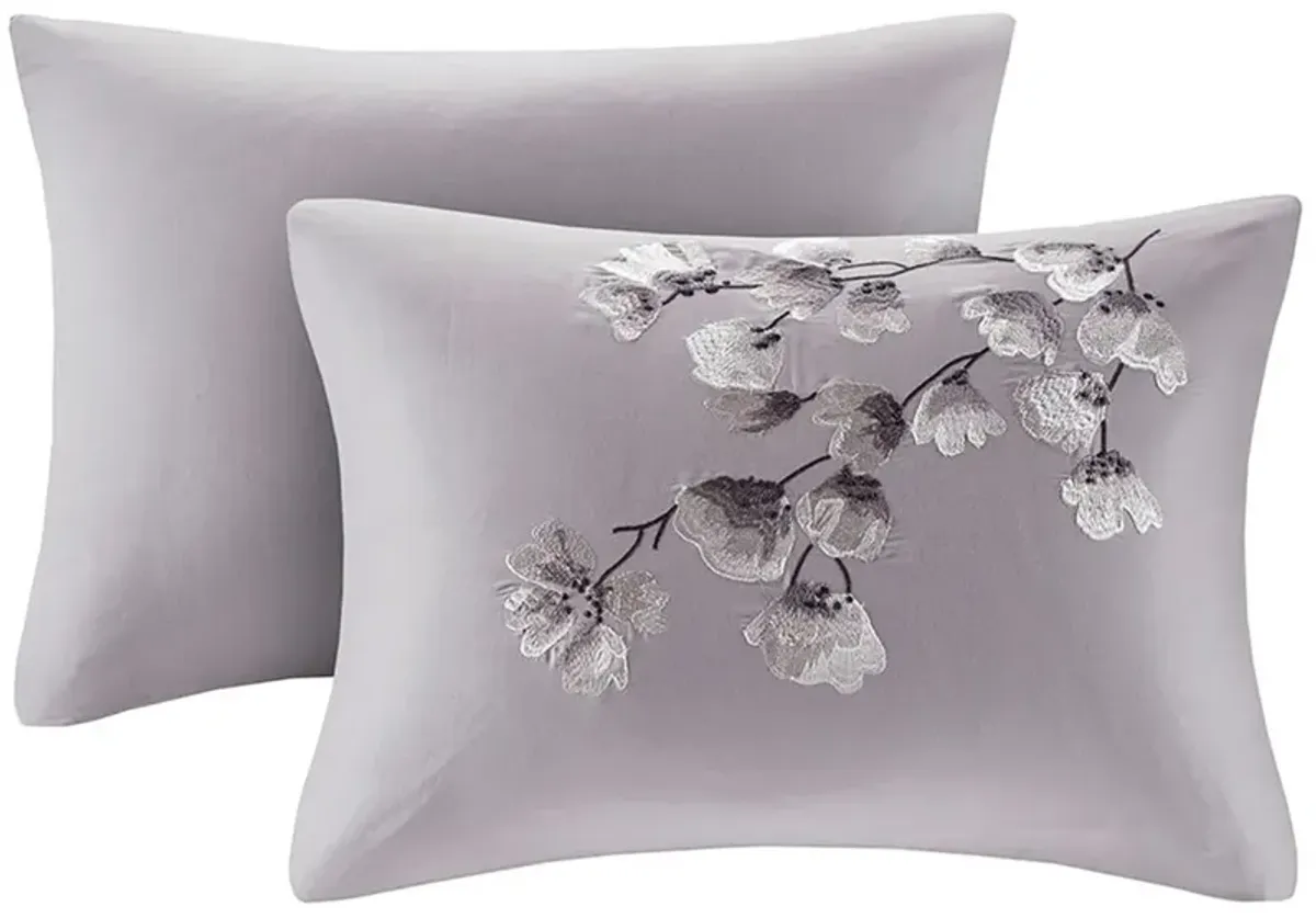 Olliix by N Natori Lilac Full/Queen Sakura Blossom 3 Piece Cotton Sateen Printed Duvet Cover Set