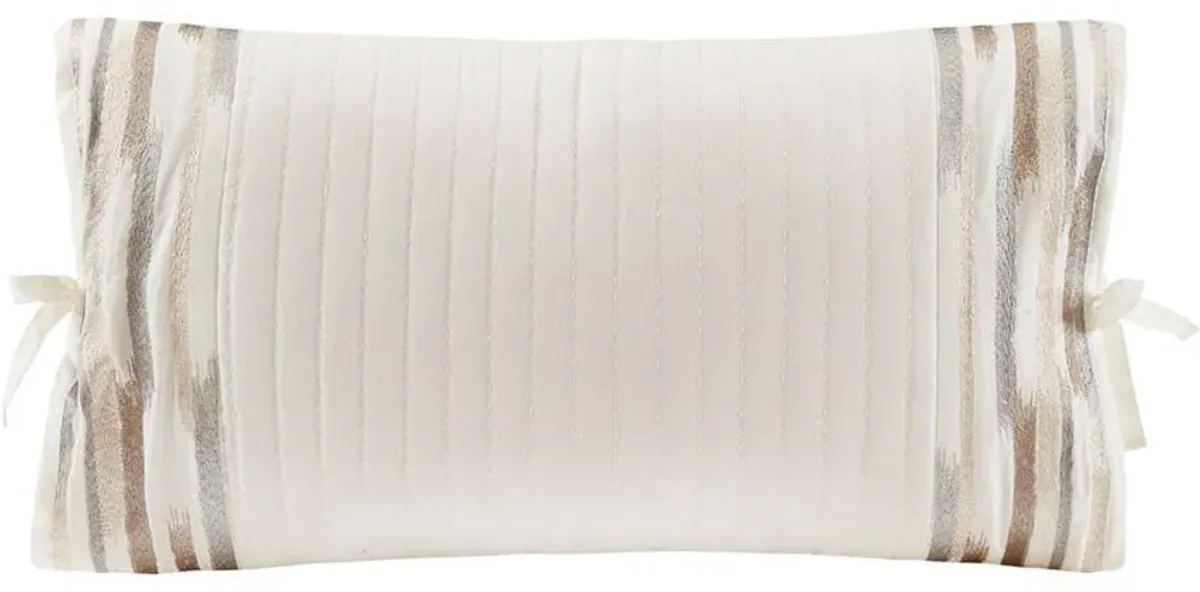 Olliix by N Natori White Hanae Embroidered Cotton Oblong Decorative Pillow