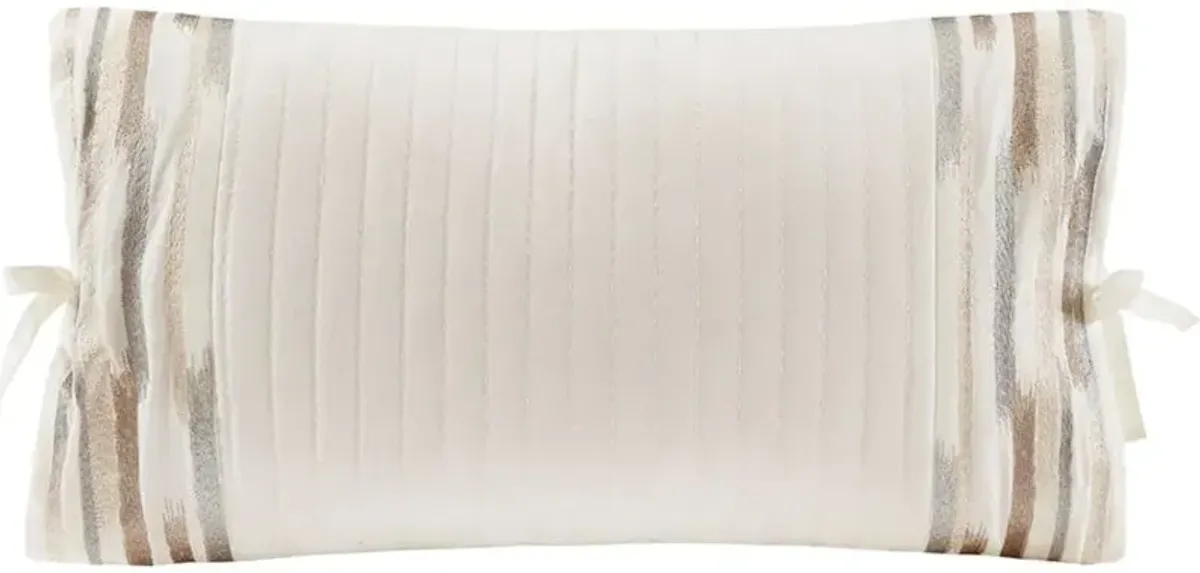 Olliix by N Natori White Hanae Embroidered Cotton Oblong Decorative Pillow