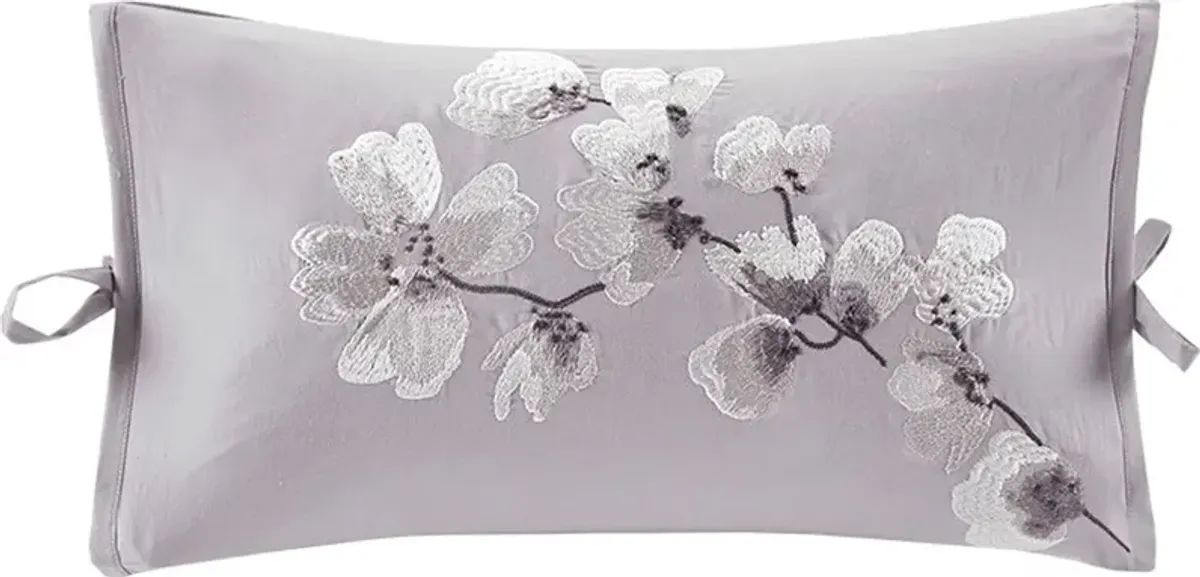Olliix by N Natori Lilac Sakura Blossom Embroidered Cotton Oblong Decorative Pillow