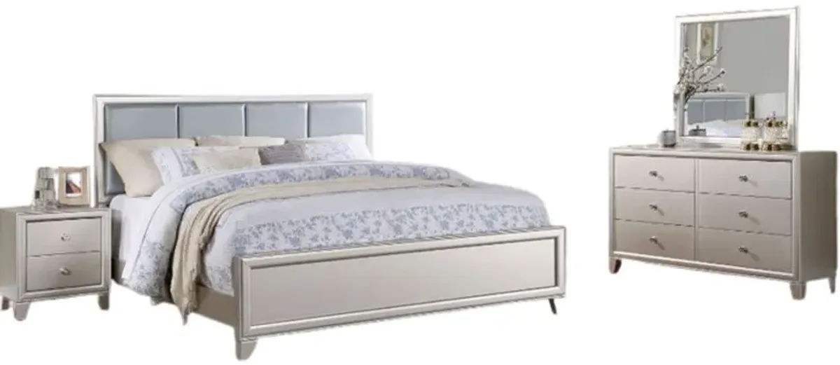 Steve Silver Co. Omni 4-Piece Champagne/Nickel Queen Bedroom Set