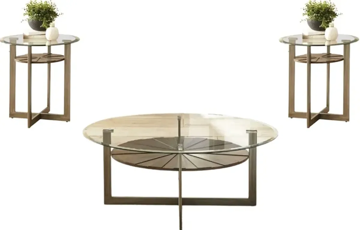 Steve Silver Co. Olson 3-Piece Glass Top Occasional Table Set with Brown Base