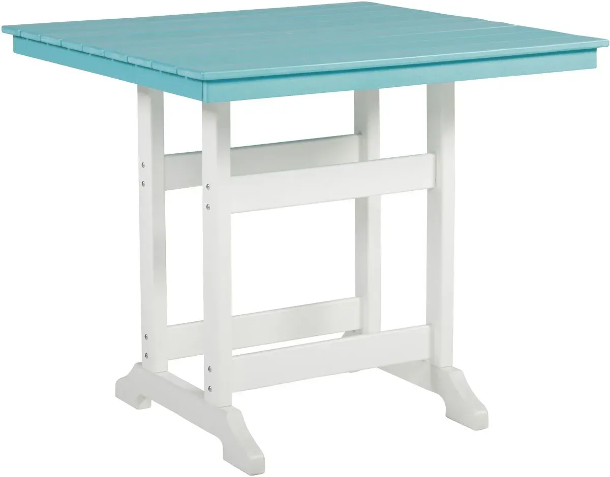 Signature Design by Ashley® Eisely Turquoise Outdoor Counter Height Dining Table with White Base