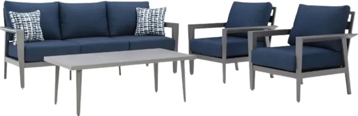 Signature Design by Ashley® Gali 4-Piece Blue/Gray Outdoor Aluminum/Fabric Conversation Set