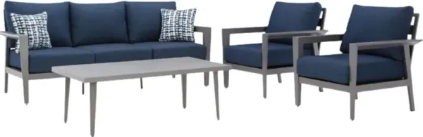 Signature Design by Ashley® Gali 4-Piece Blue/Gray Outdoor Aluminum/Fabric Conversation Set
