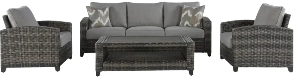 Signature Design by Ashley® Oasis Court 4-Piece Gray Aluminum/Fabric/Resin Outdoor Conversation Set
