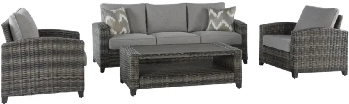 Signature Design by Ashley® Oasis Court 4-Piece Gray Aluminum/Fabric/Resin Outdoor Conversation Set