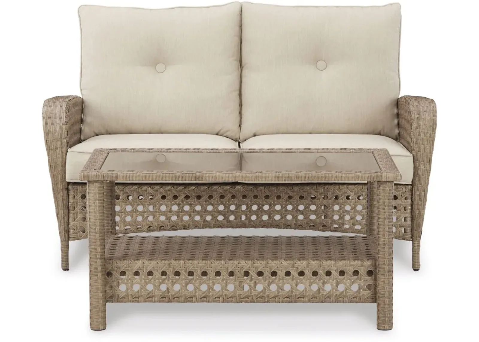 Signature Design by Ashley® Braylee Driftwood Outdoor Loveseat with Coffee Table