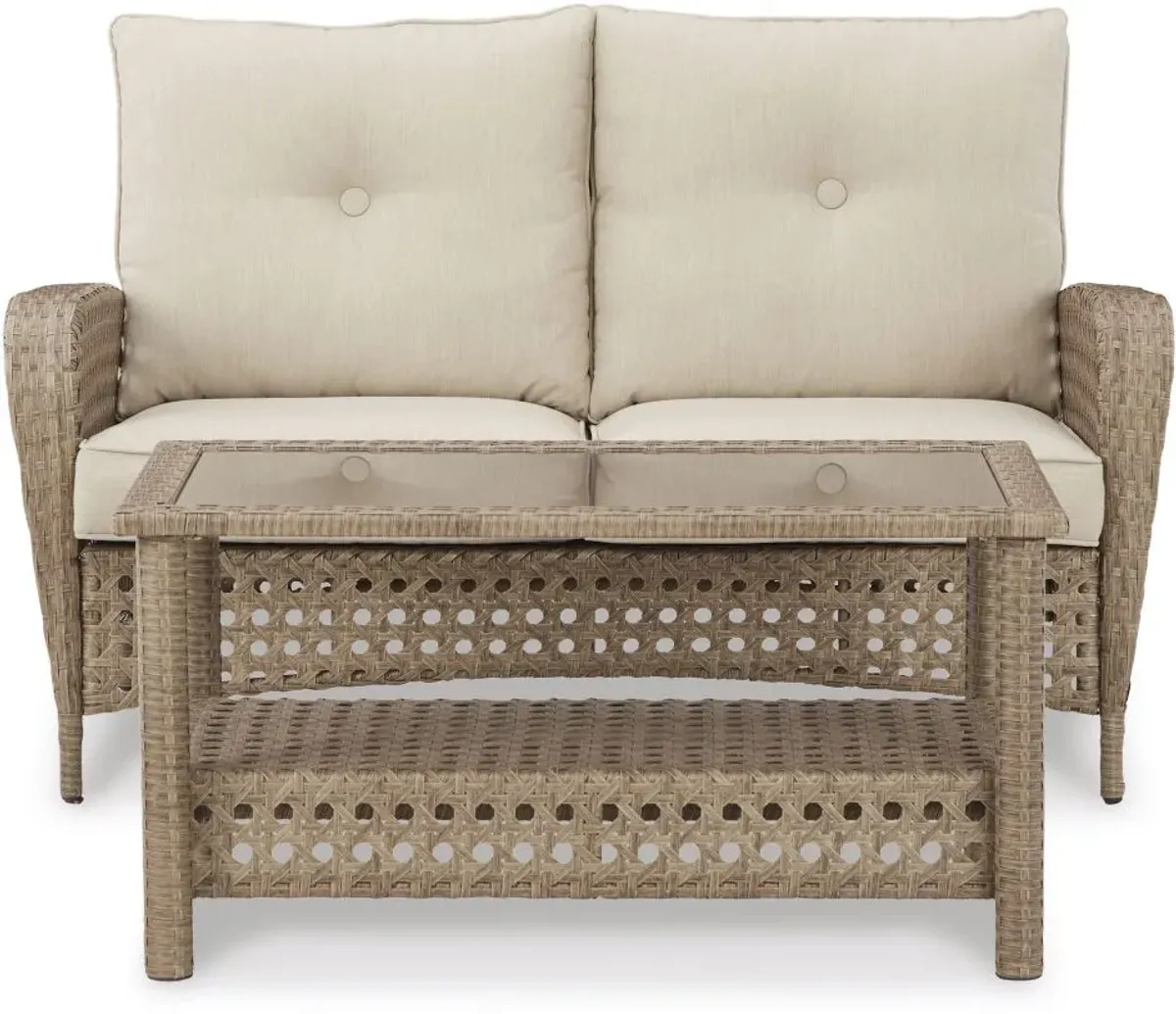 Signature Design by Ashley® Braylee Driftwood Outdoor Loveseat with Coffee Table