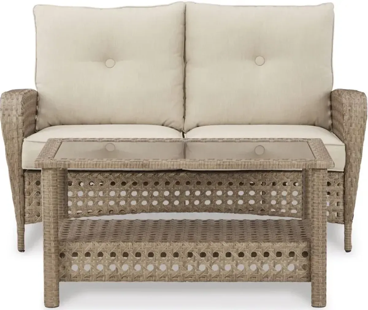 Signature Design by Ashley® Braylee Driftwood Outdoor Loveseat with Coffee Table