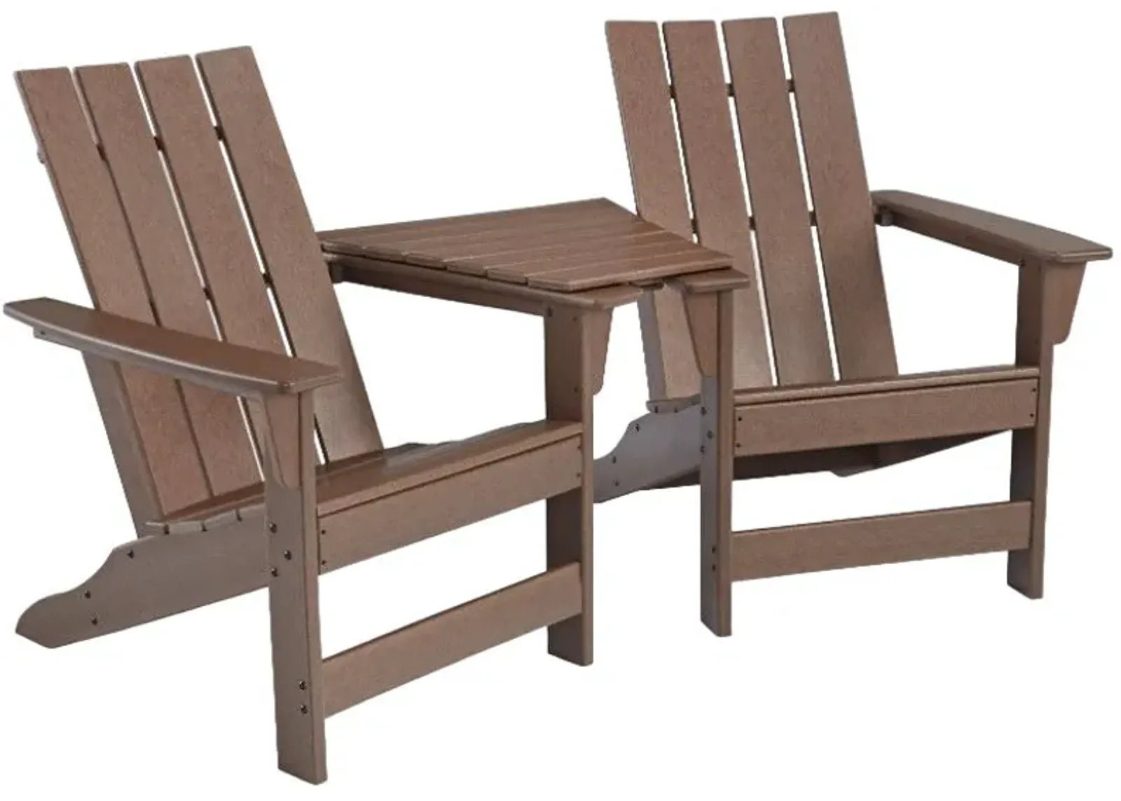 Signature Design by Ashley® Emmeline 2-Piece Brown Plastic Outdoor Adirondack Chair Set with Tete-A-Tete Table Connector