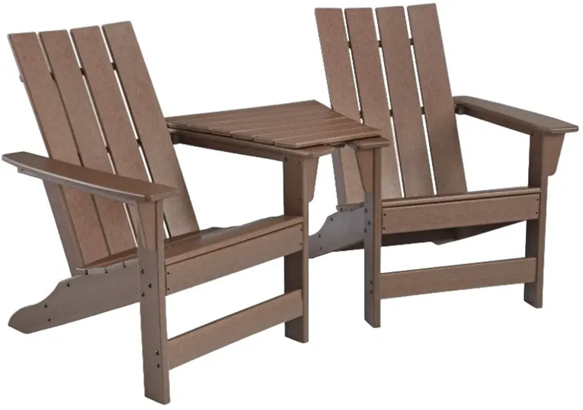 Signature Design by Ashley® Emmeline 2-Piece Brown Plastic Outdoor Adirondack Chair Set with Tete-A-Tete Table Connector