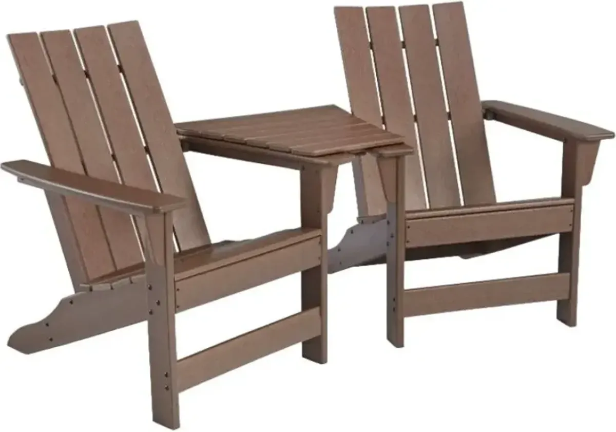 Signature Design by Ashley® Emmeline 2-Piece Brown Plastic Outdoor Adirondack Chair Set with Tete-A-Tete Table Connector