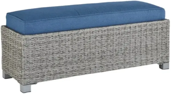Signature Design by Ashley® Naples Beach Blue/Light Gray Outdoor Fabric/Wicker Bench