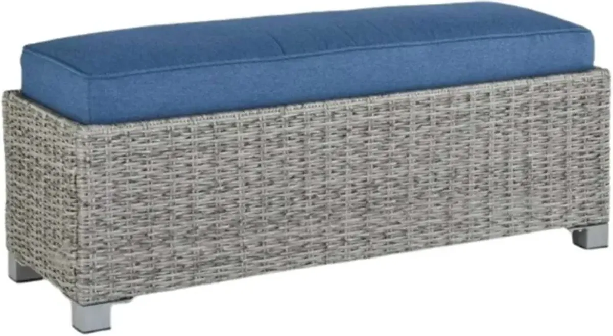 Signature Design by Ashley® Naples Beach Blue/Light Gray Fabric/Wicker Outdoor Bench
