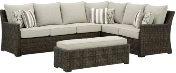 Signature Design by Ashley® Brook Ranch 3-Piece Beige/Brown Outdoor Fabric/Wicker Sofa Sectional and Bench