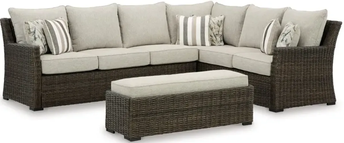 Signature Design by Ashley® Brook Ranch Set of 3 Brown Outdoor Sofa Sectional/Bench with Cushion