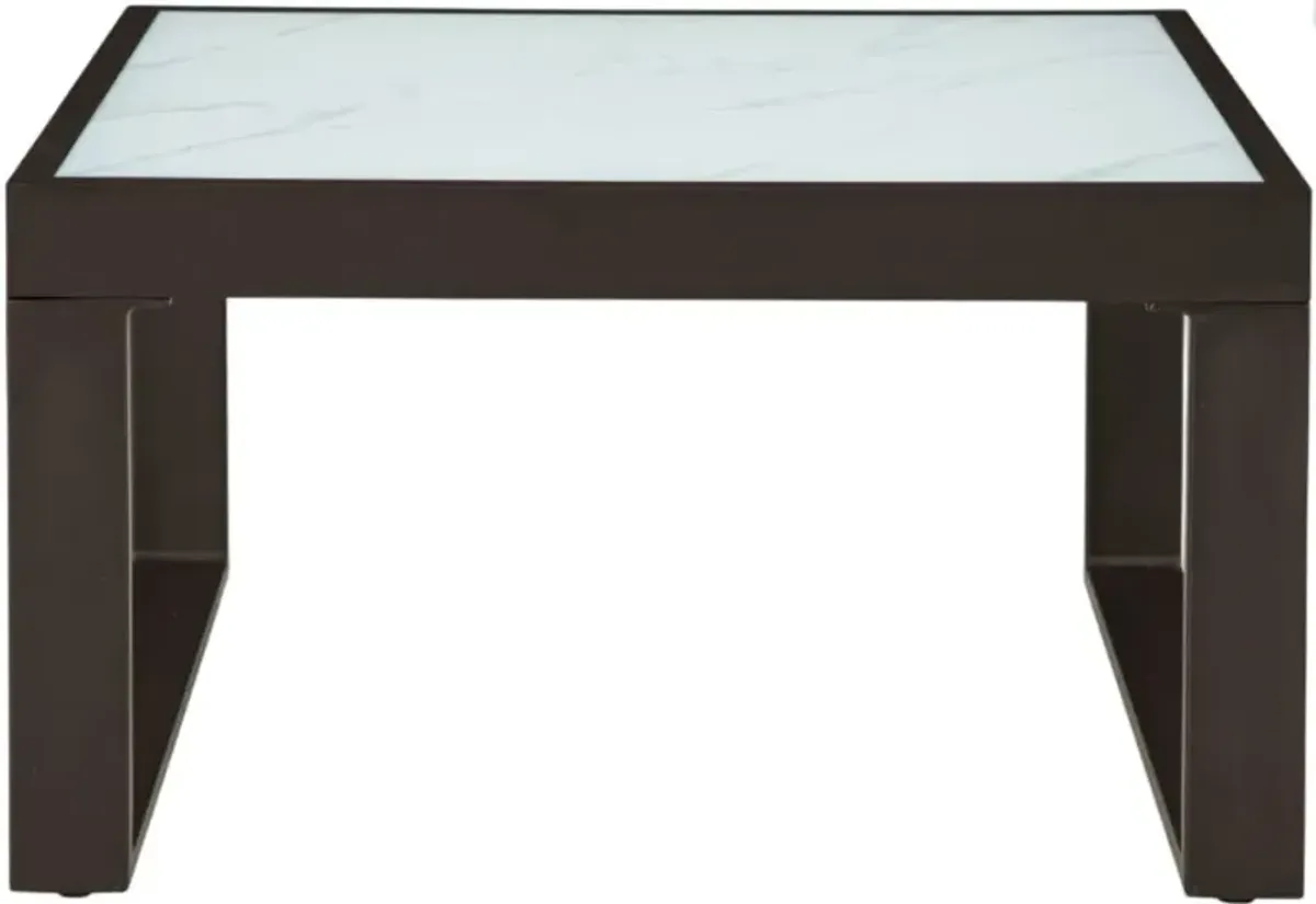 Signature Design by Ashley® Beachloft Glass Top Aluminum Outdoor Cocktail Table with Black Base