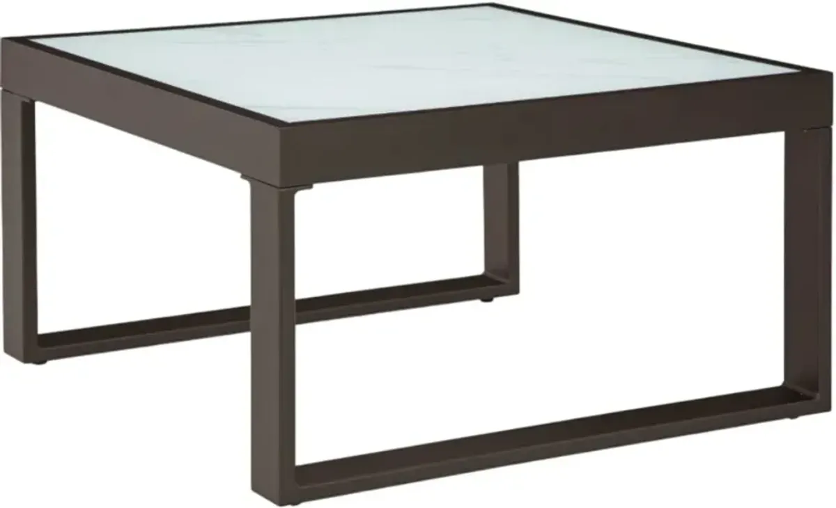 Signature Design by Ashley® Beachloft Glass Top Aluminum Outdoor Cocktail Table with Black Base