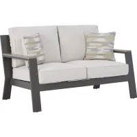 Signature Design by Ashley® Tropicava Taupe/White Outdoor Loveseat with Cushion