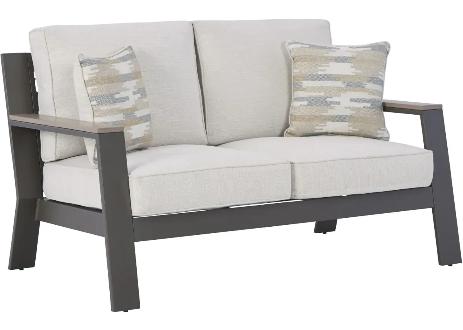 Signature Design by Ashley® Tropicava Taupe/White Outdoor Loveseat with Cushion