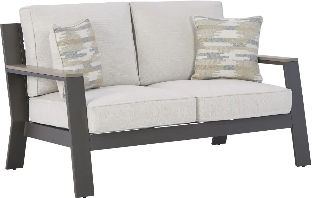 Signature Design by Ashley® Tropicava Taupe/White Outdoor Loveseat with Cushion