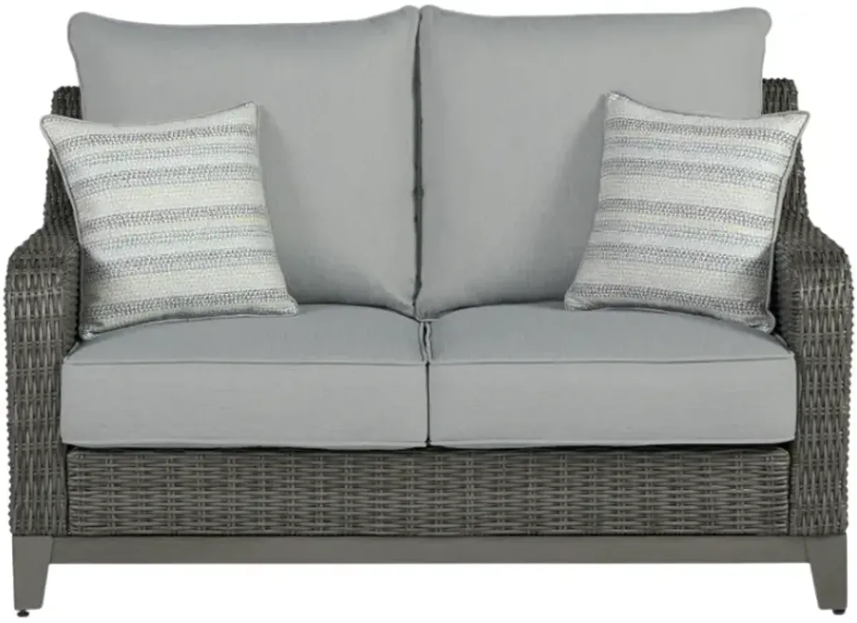 Signature Design by Ashley® Elite Park Gray Aluminum/Fabric/Resin Wicker Outdoor Loveseat with Cushion