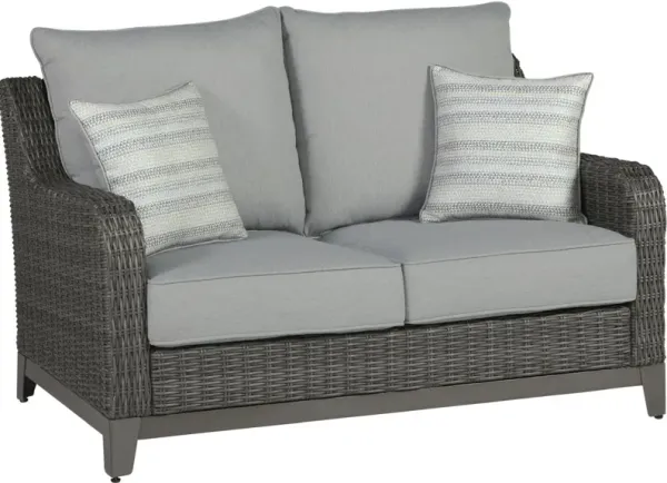 Signature Design by Ashley® Elite Park Gray Aluminum/Fabric/Resin Wicker Outdoor Loveseat with Cushion