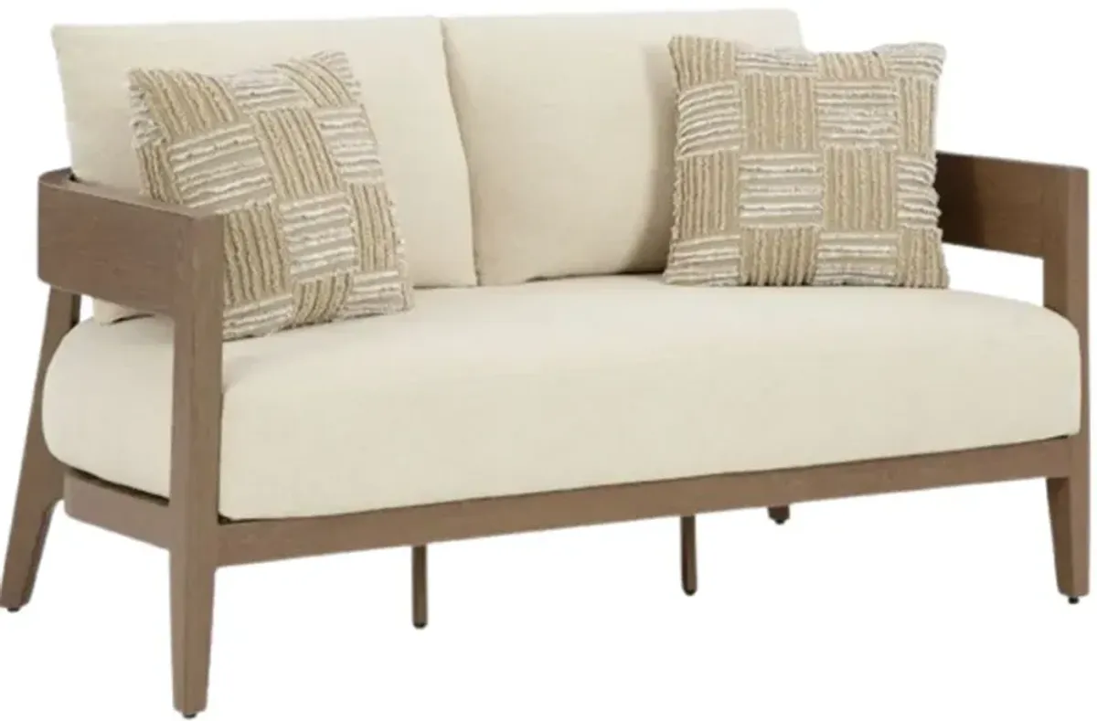 Signature Design by Ashley® Serene Bay Dark Brown/White Aluminum/Nuvella Outdoor Loveseat