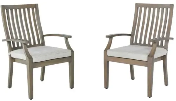 Signature Design by Ashley® Rainier Ranch 2-Piece Beige/Brown Aluminum Outdoor Dining Arm Chair with Cushion