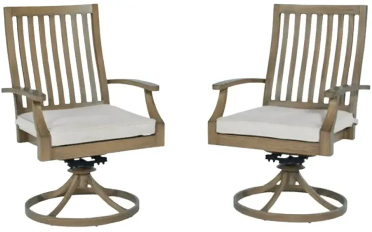 Signature Design by Ashley® Rainier Ranch 2-Piece Beige/Brown Aluminum/Nuvella Outdoor Swivel Chair