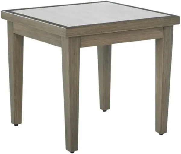 Signature Design by Ashley® Rainier Ranch Beige Aluminum Outdoor End Table with Brown Base
