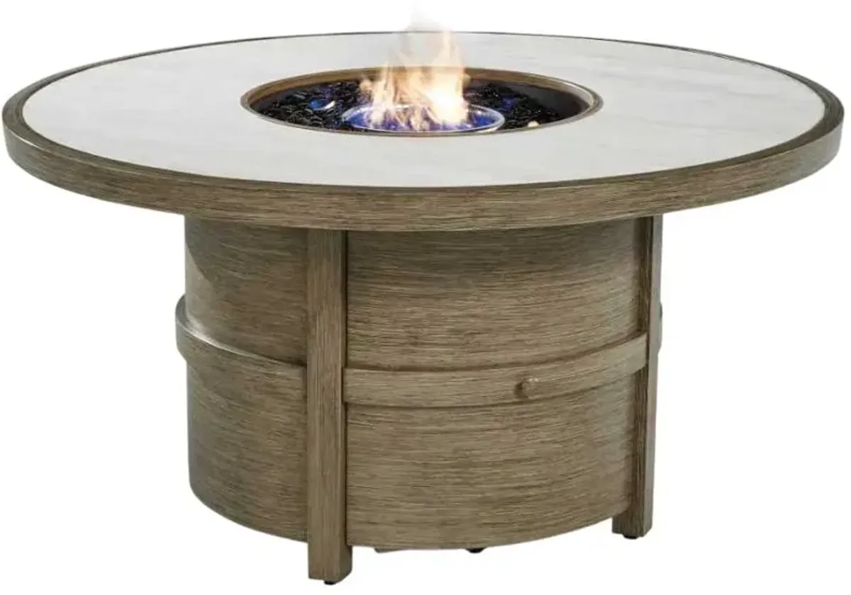 Signature Design by Ashley® Rainier Ranch Beige Aluminum Outdoor Round Fire Pit Table