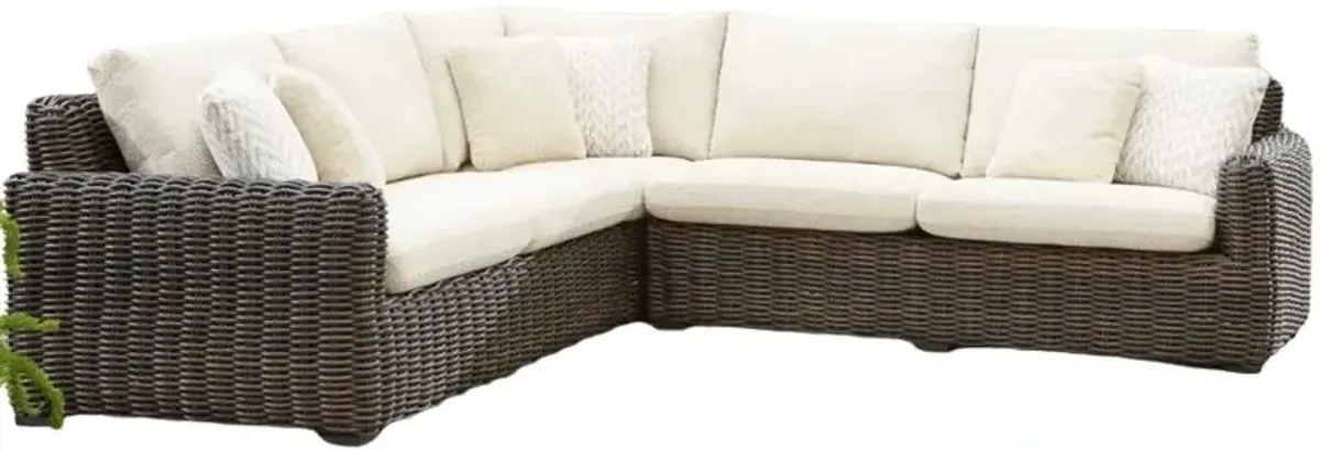 Signature Design by Ashley® Kimora 3-Piece Beige/Dark Brown Fabric/Metal/Wicker L-Shape Outdoor Sectional