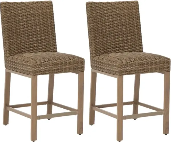 Signature Design by Ashley® Walton Bridge 2-Piece Driftwood Aluminum/Resin Outdoor Bar Stool Set